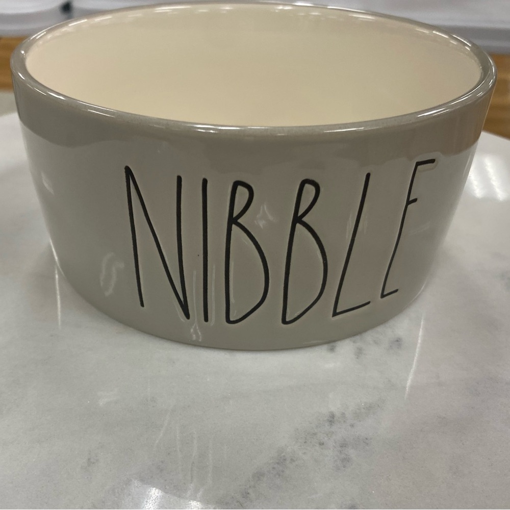 Rae Dunn NIBBLE taupe grey and cream 6” pet bowl - never used!  Fabulous color